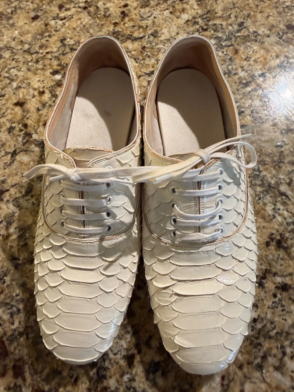 Cream Textured Lace-Up Oxfords